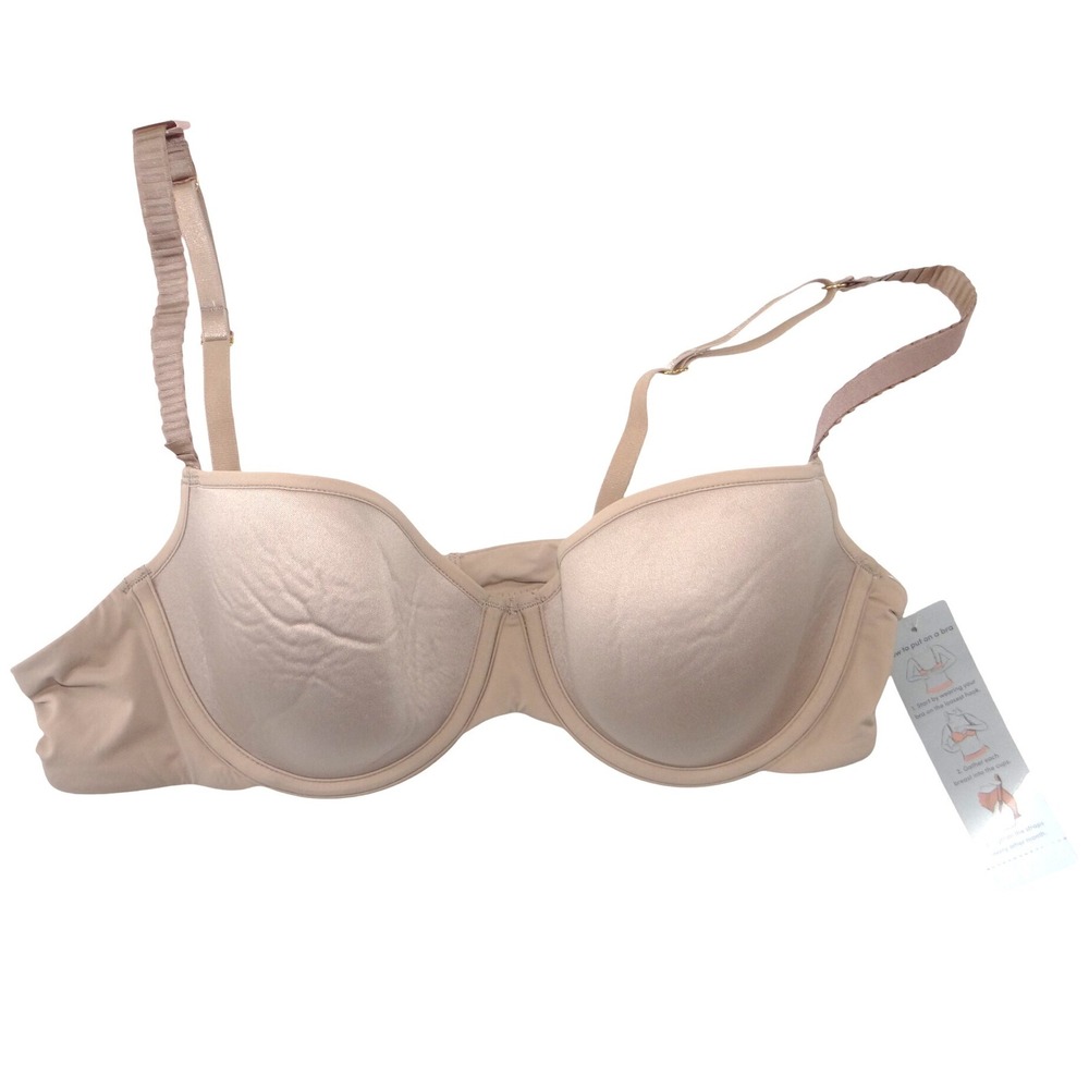 ThirdLove 24/7 Classic‎ T-Shirt Bra Beige Nude Pleated Straps 36A 1/2